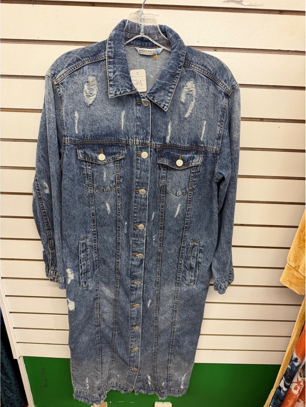 Highway Jeans Women’s Medium Long Distressed Denim Duster Jacket Button Front